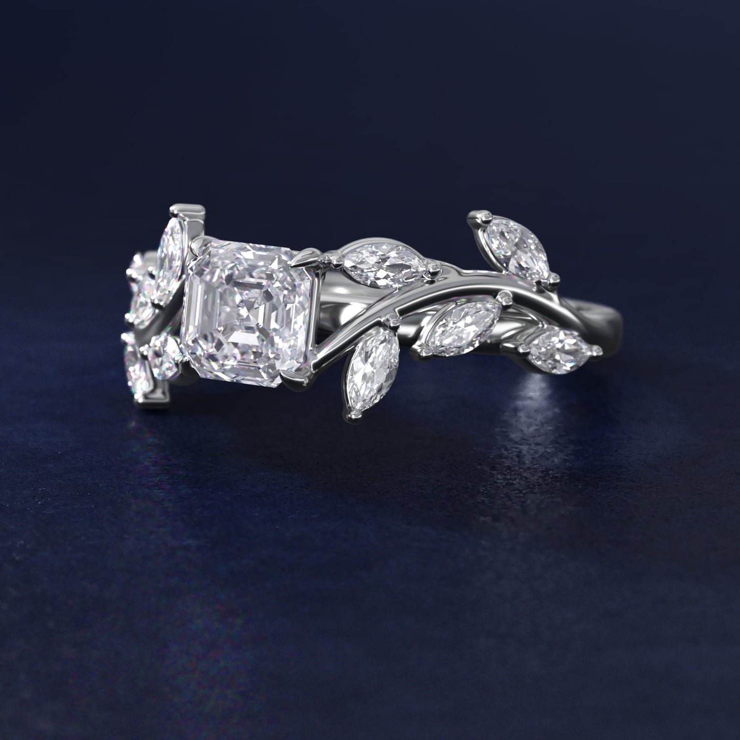 Floral Side Stone Diamond Engagement Ring In 18k White Gold By James Allen - Asscher Center