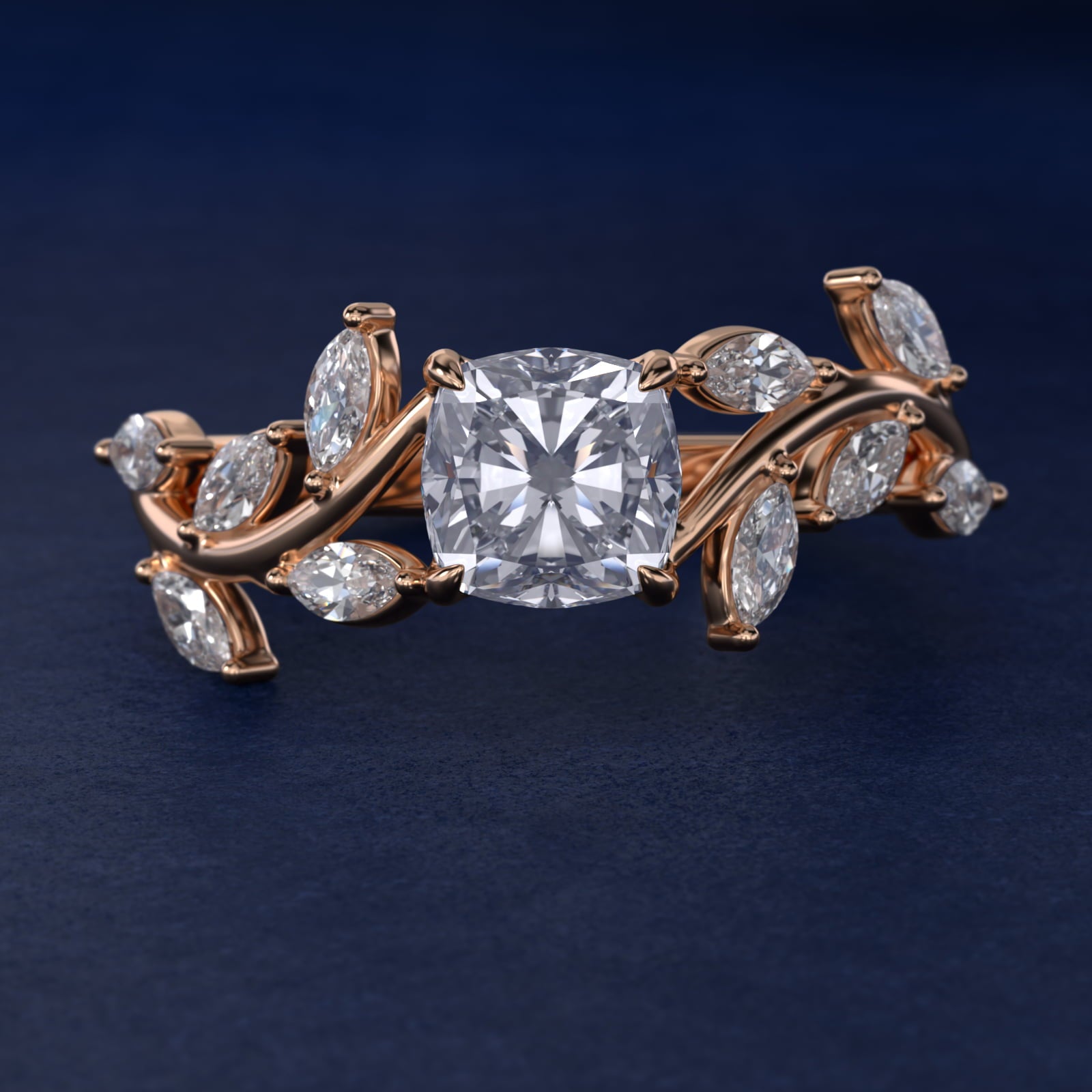 Floral Side Stone Diamond Engagement Ring In 18k Rose Gold By James Allen - Cushion Center