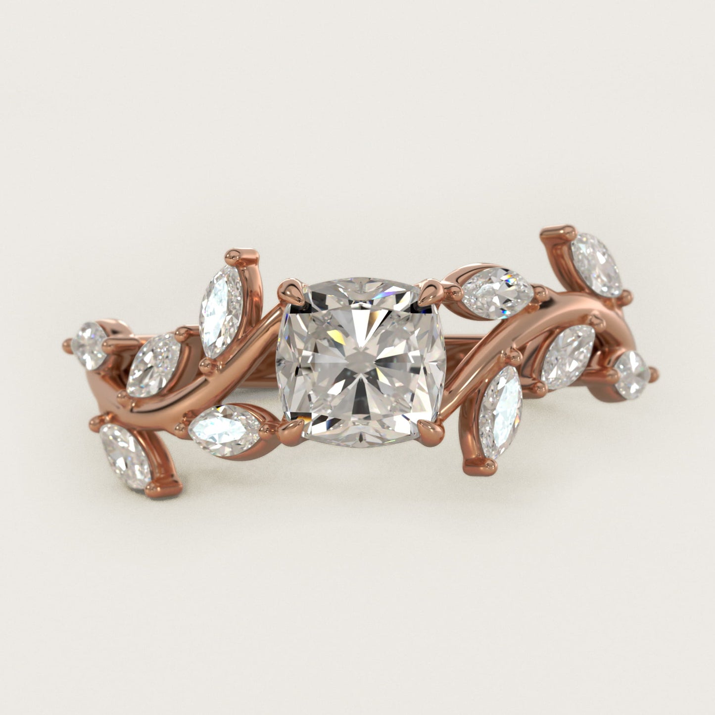 Floral Side Stone Diamond Engagement Ring In 14K Rose Gold By James Allen - Cushion Center