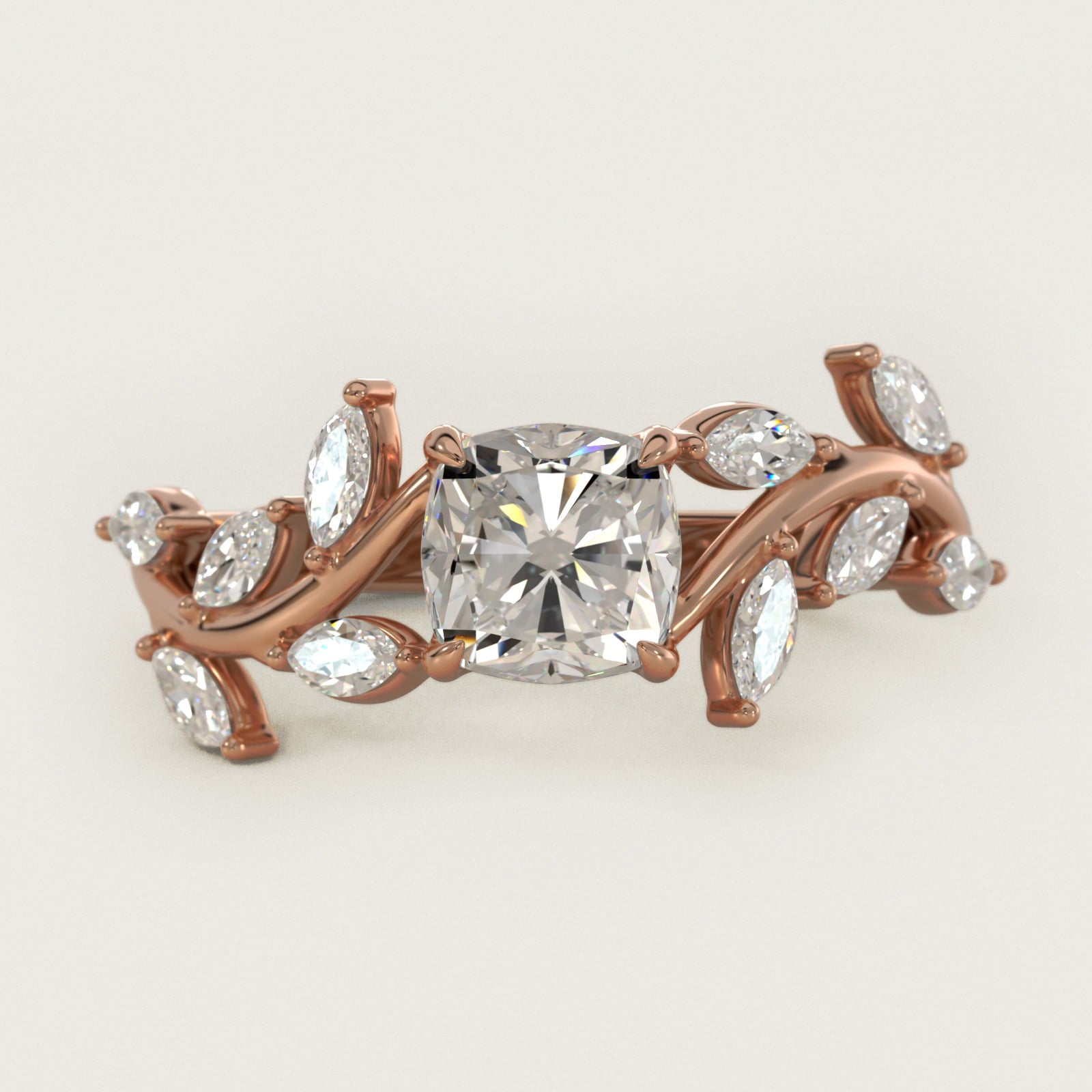 Floral Side Stone Diamond Engagement Ring In 18k Rose Gold By James Allen - Cushion Center