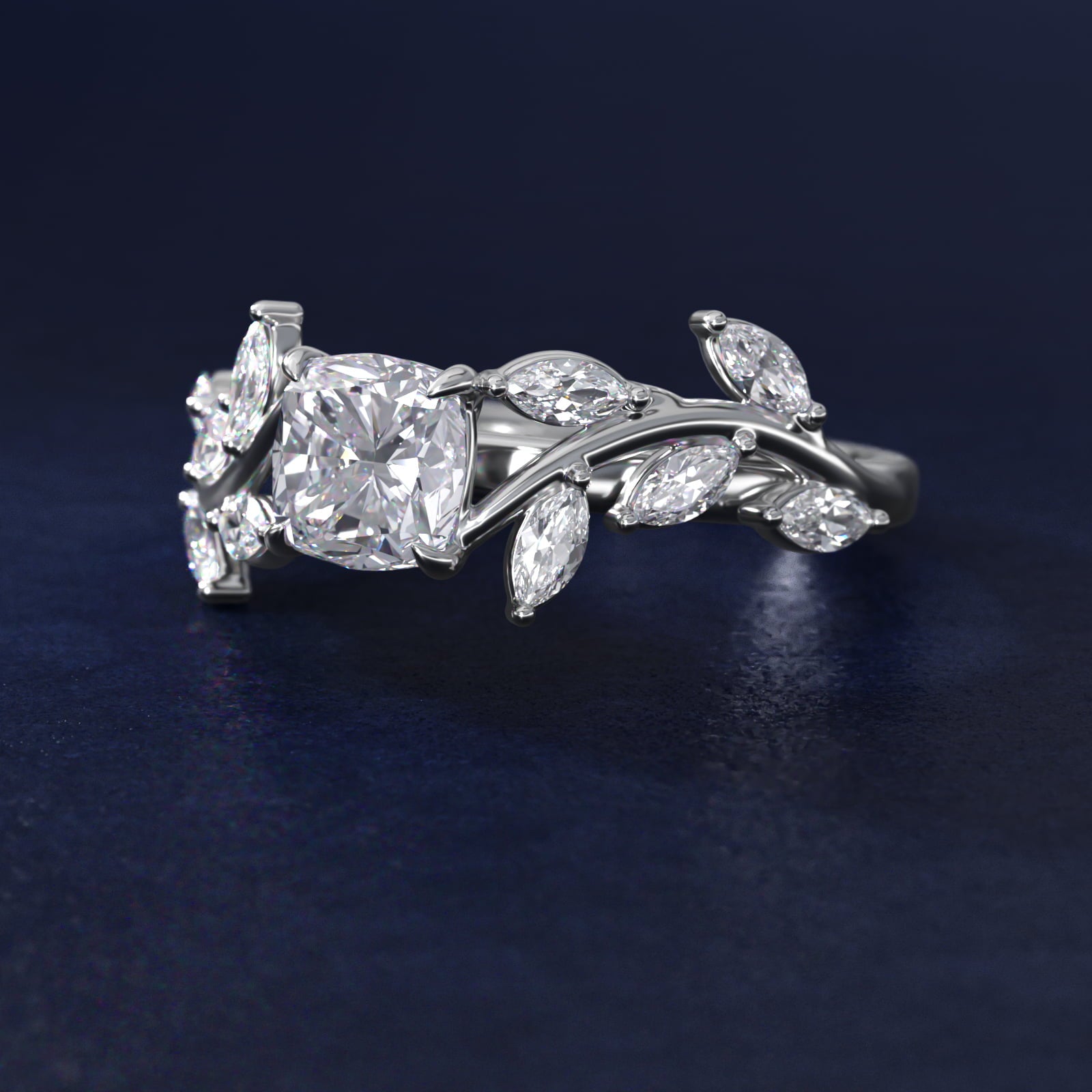 Floral Side Stone Diamond Engagement Ring In 14K White Gold By James Allen - Cushion Center
