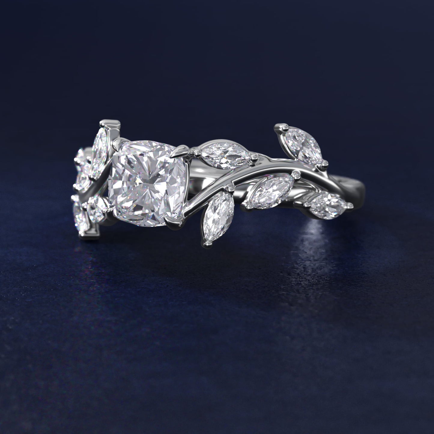Floral Side Stone Diamond Engagement Ring In 18k White Gold By James Allen - Cushion Center