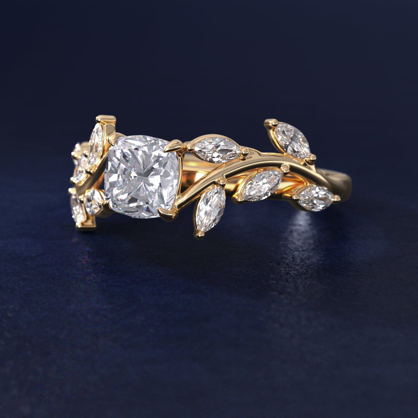 Floral Side Stone Diamond Engagement Ring In 14K Yellow Gold By James Allen - Cushion Center