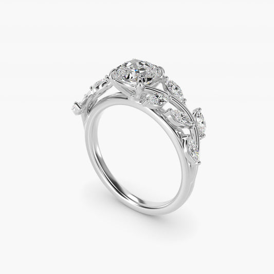 Floral Side Stone Diamond Engagement Ring In Platinum By James Allen - Cushion Center