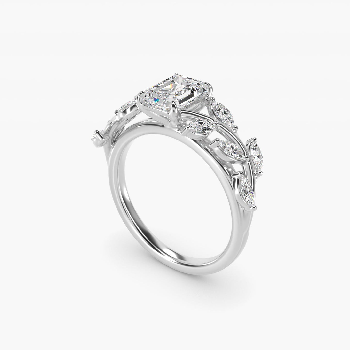 Floral Side Stone Diamond Engagement Ring In 14K White Gold By James Allen - Emerald Center