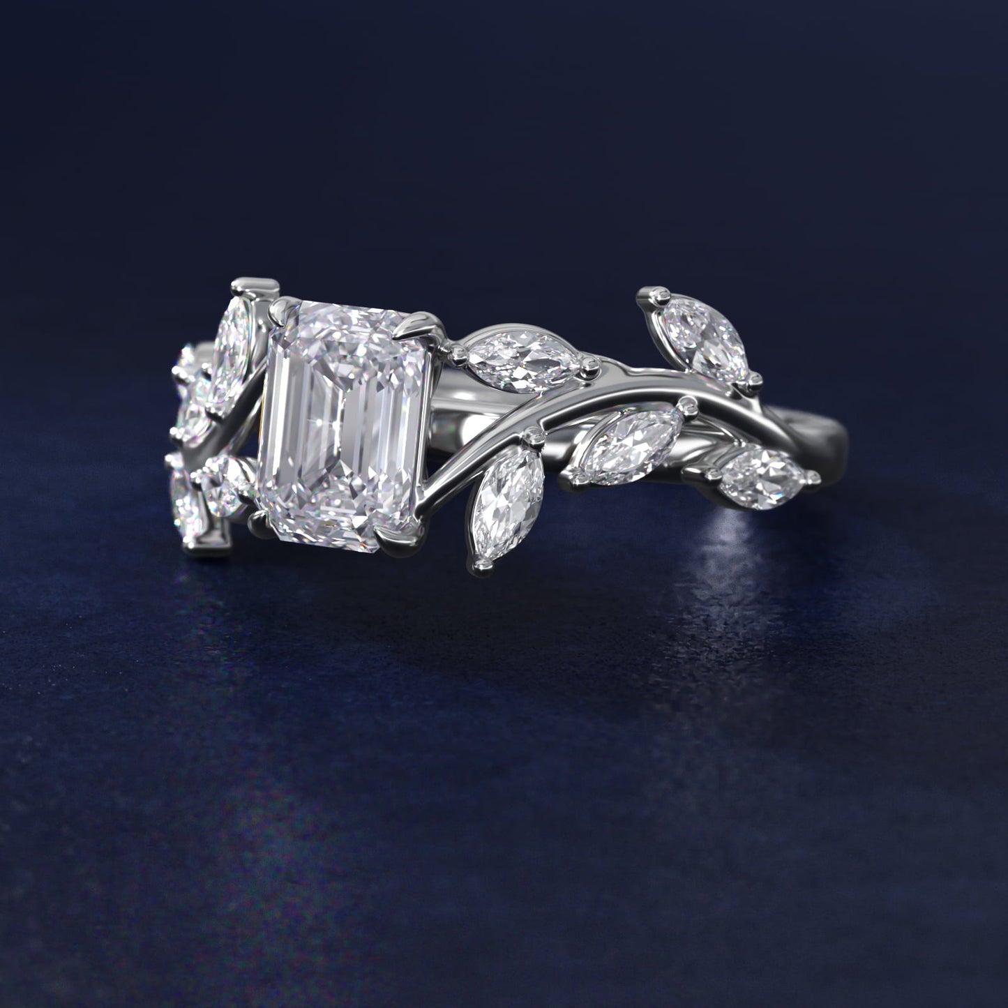 Floral Side Stone Diamond Engagement Ring In 18k White Gold By James Allen - Emerald Center