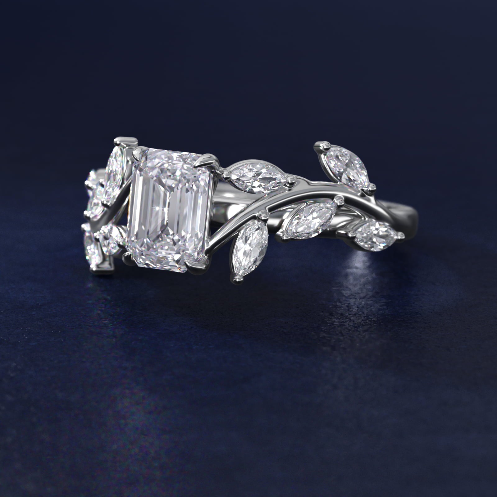 Floral Side Stone Diamond Engagement Ring In 18k White Gold By James Allen - Emerald Center