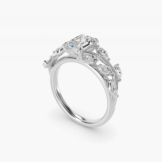 Floral Side Stone Diamond Engagement Ring In Platinum By James Allen - Emerald Center