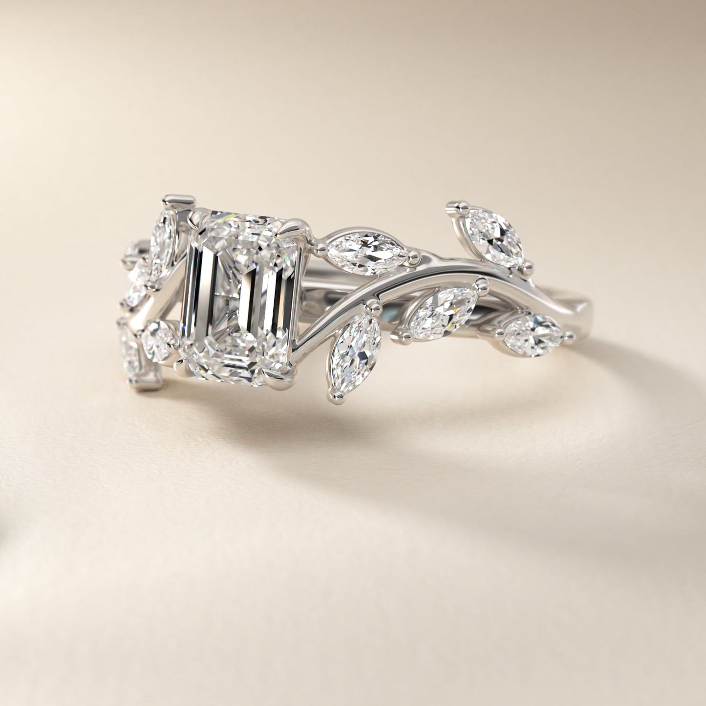 Floral Side Stone Diamond Engagement Ring In Platinum By James Allen - Emerald Center