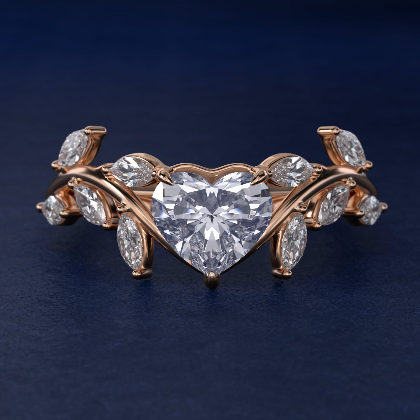 Floral Side Stone Diamond Engagement Ring In 14K Rose Gold By James Allen - Heart Center