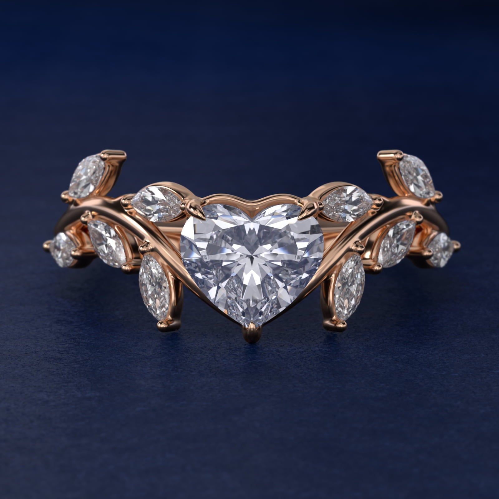Floral Side Stone Diamond Engagement Ring In 14K Rose Gold By James Allen - Heart Center