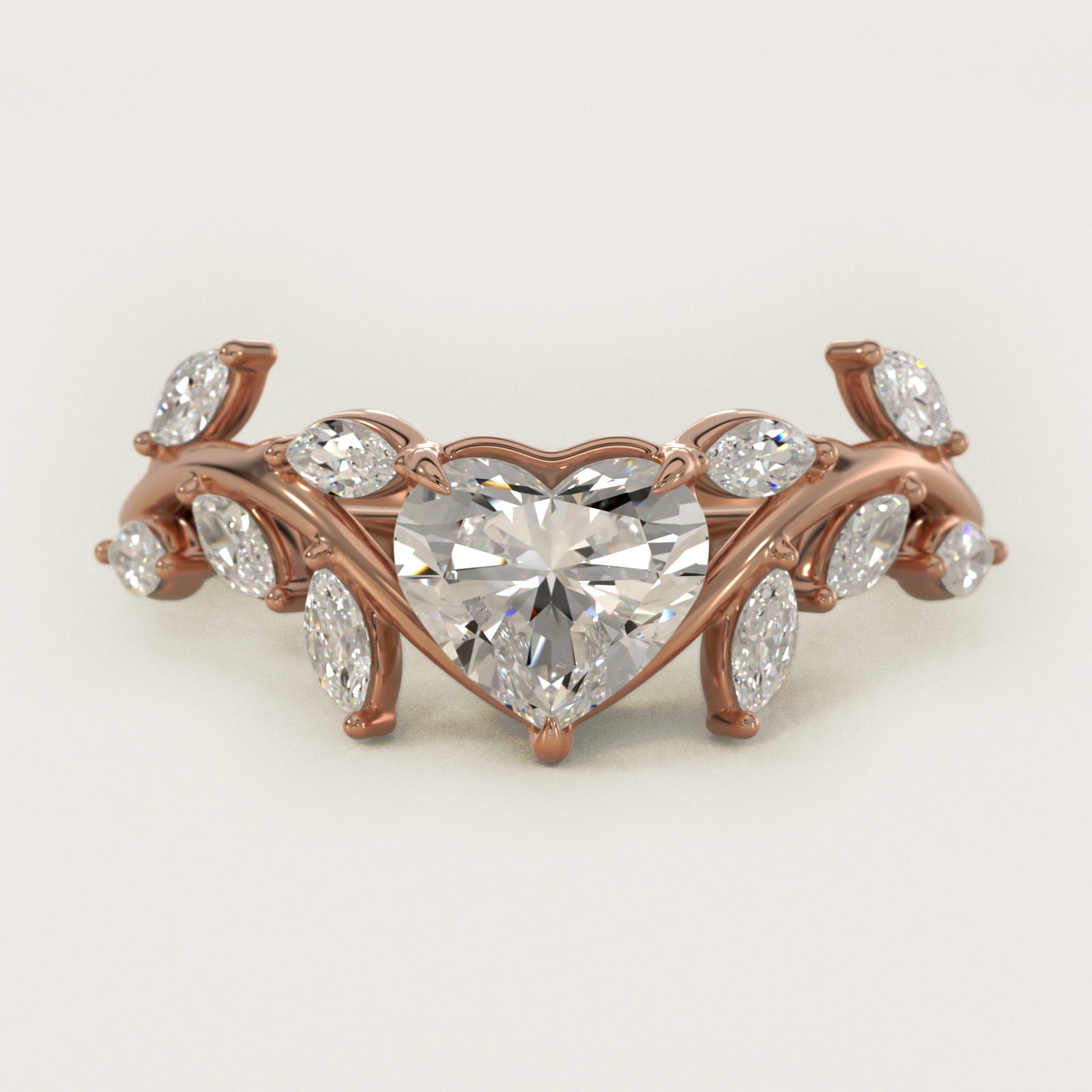 Floral Side Stone Diamond Engagement Ring In 14K Rose Gold By James Allen - Heart Center