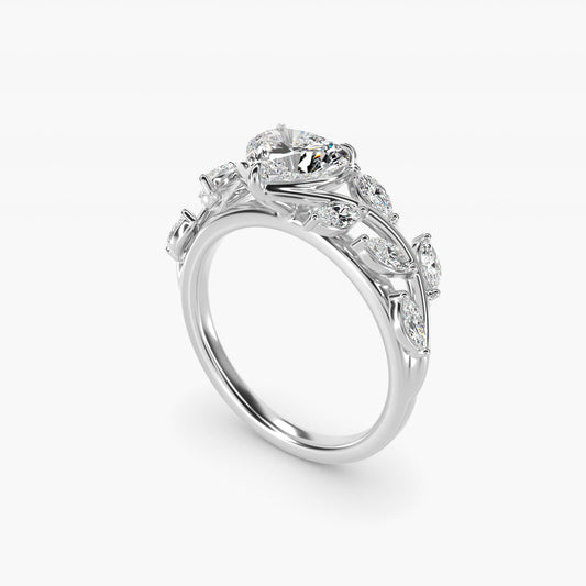 Floral Side Stone Diamond Engagement Ring In 14K White Gold By James Allen - Heart Center