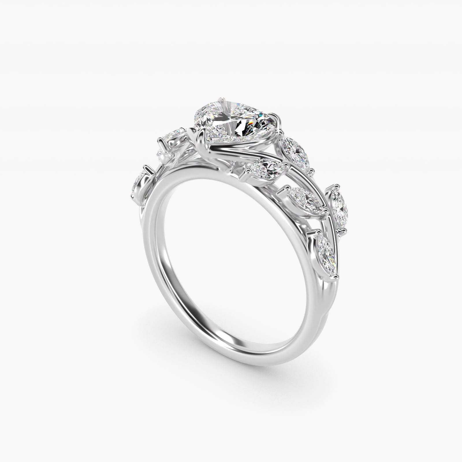 Floral Side Stone Diamond Engagement Ring In 18k White Gold By James Allen - Heart Center