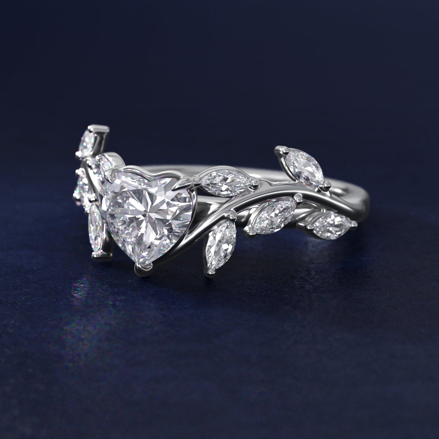 Floral Side Stone Diamond Engagement Ring In 18k White Gold By James Allen - Heart Center