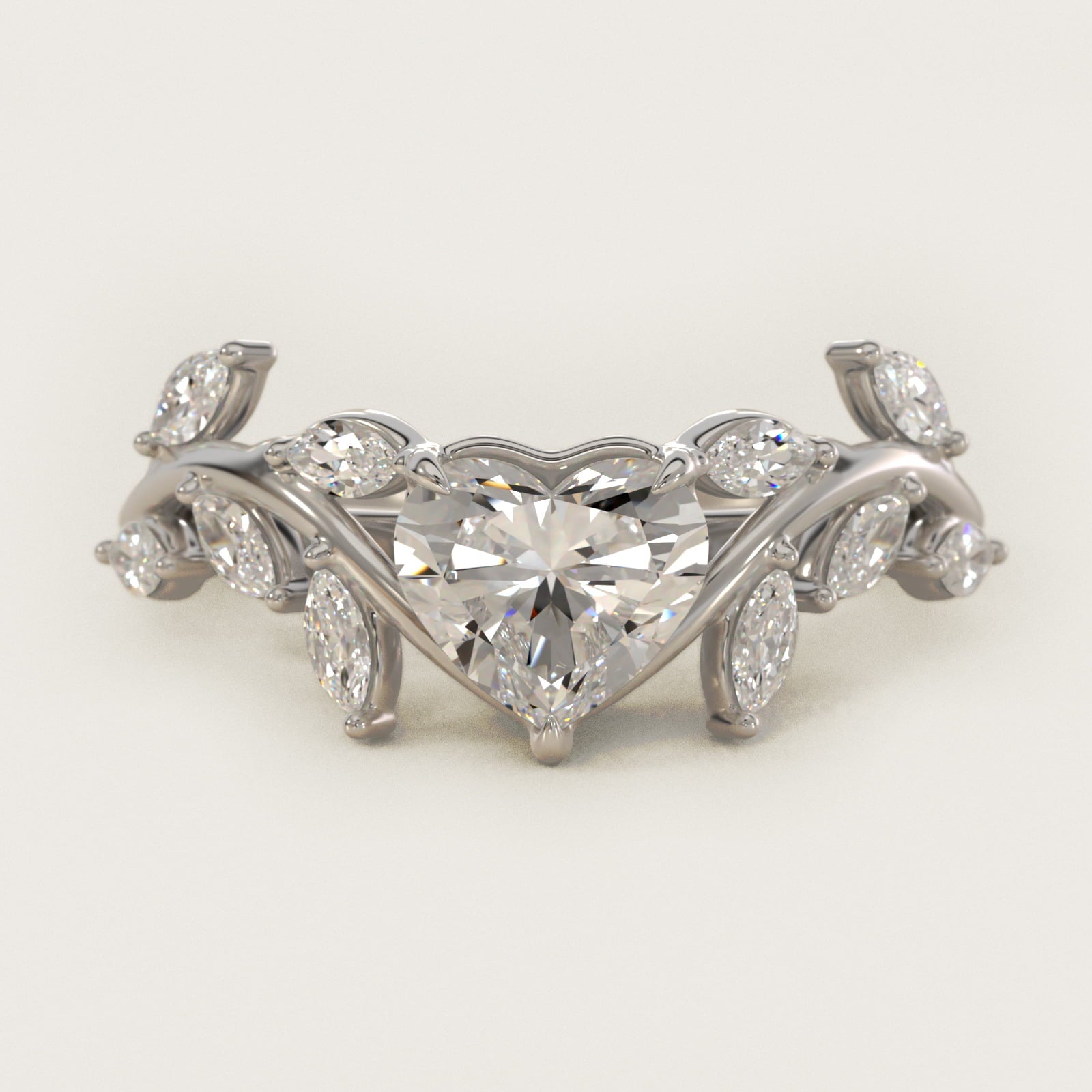 Floral Side Stone Diamond Engagement Ring In 14K White Gold By James Allen - Heart Center