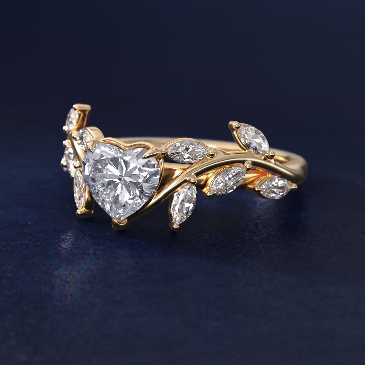 Floral Side Stone Diamond Engagement Ring In 14K Yellow Gold By James Allen - Heart Center