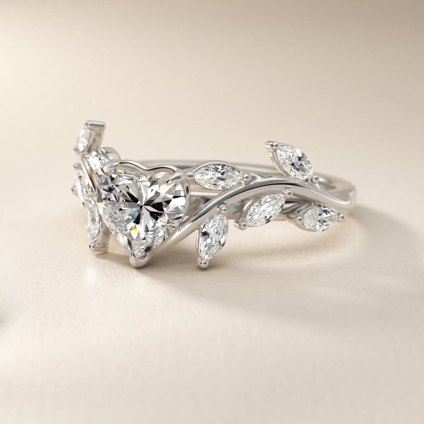 Floral Side Stone Diamond Engagement Ring In Platinum By James Allen - Heart Center