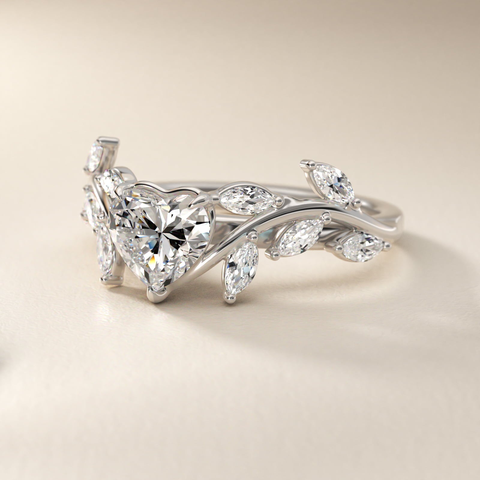 Floral Side Stone Diamond Engagement Ring In Platinum By James Allen - Heart Center