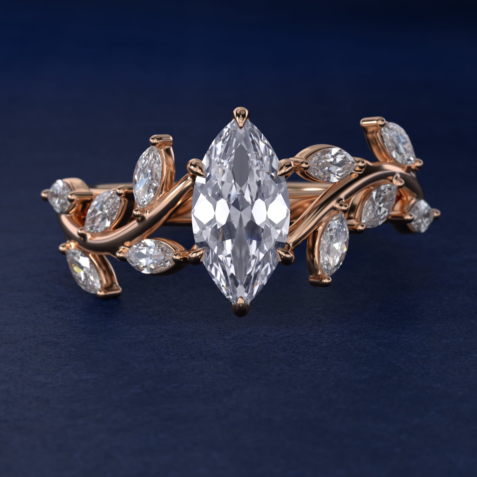 Floral Side Stone Diamond Engagement Ring In 14K Rose Gold By James Allen - Marquise Center