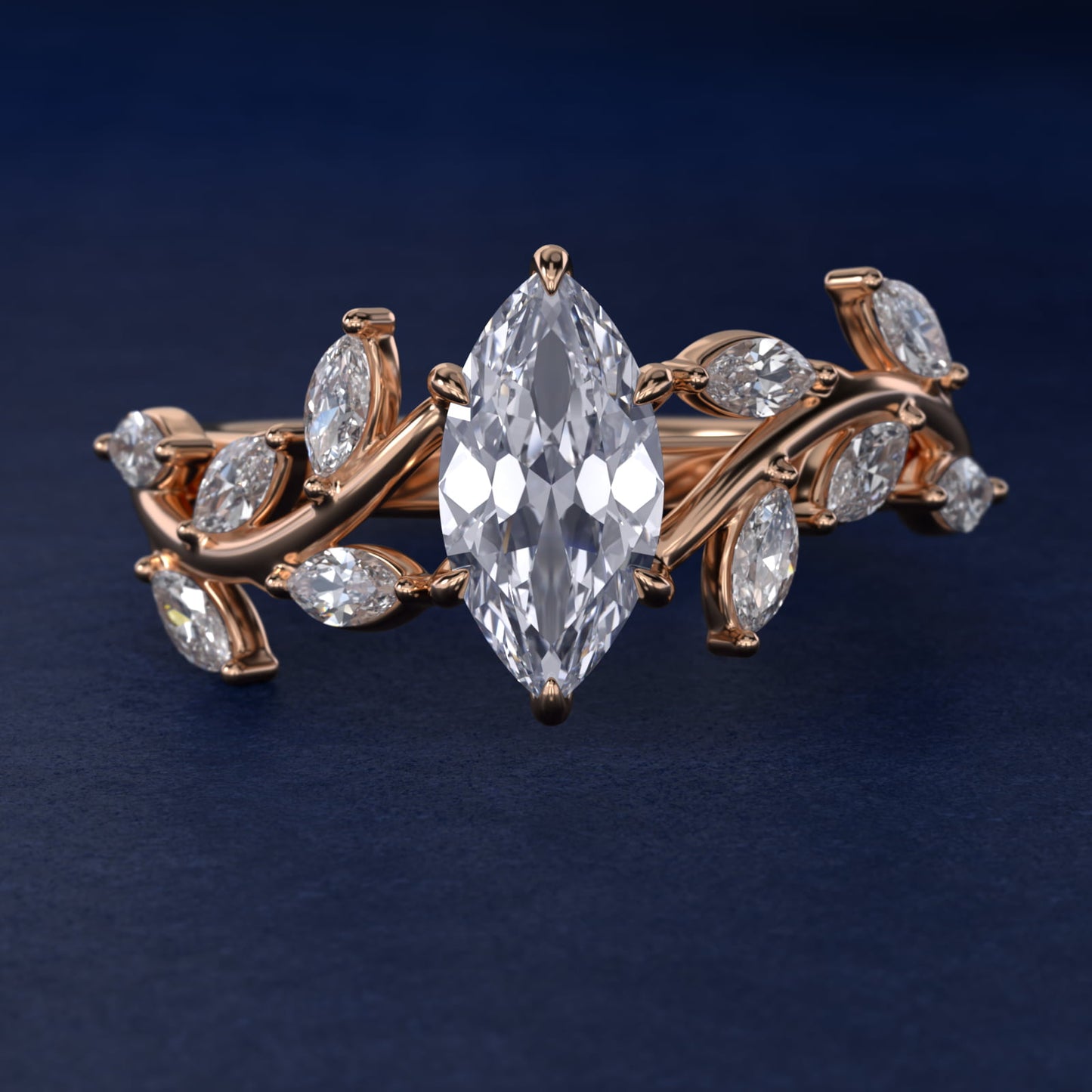 Floral Side Stone Diamond Engagement Ring In 18k Rose Gold By James Allen - Marquise Center
