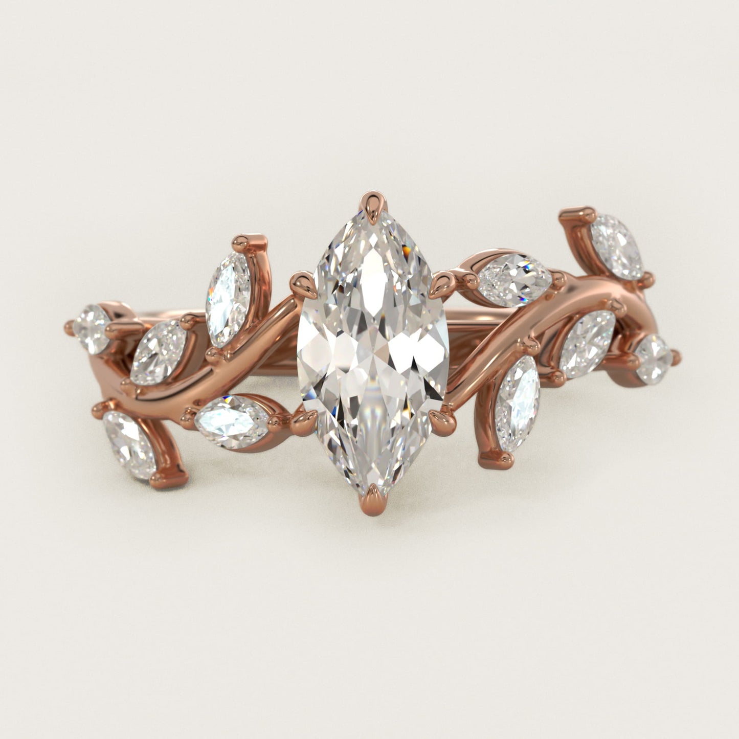 Floral Side Stone Diamond Engagement Ring In 14K Rose Gold By James Allen - Marquise Center