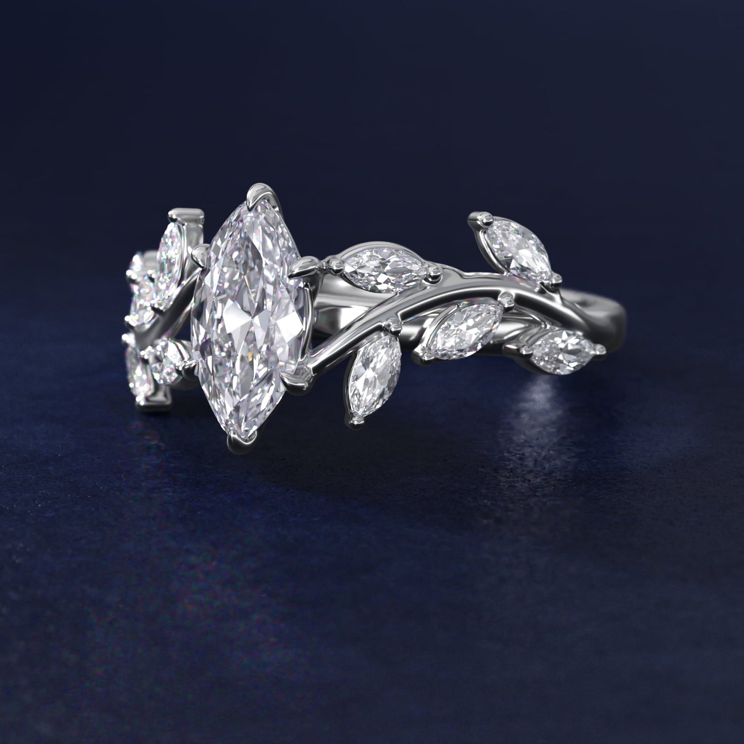 Floral Side Stone Diamond Engagement Ring In 18k White Gold By James Allen - Marquise Center