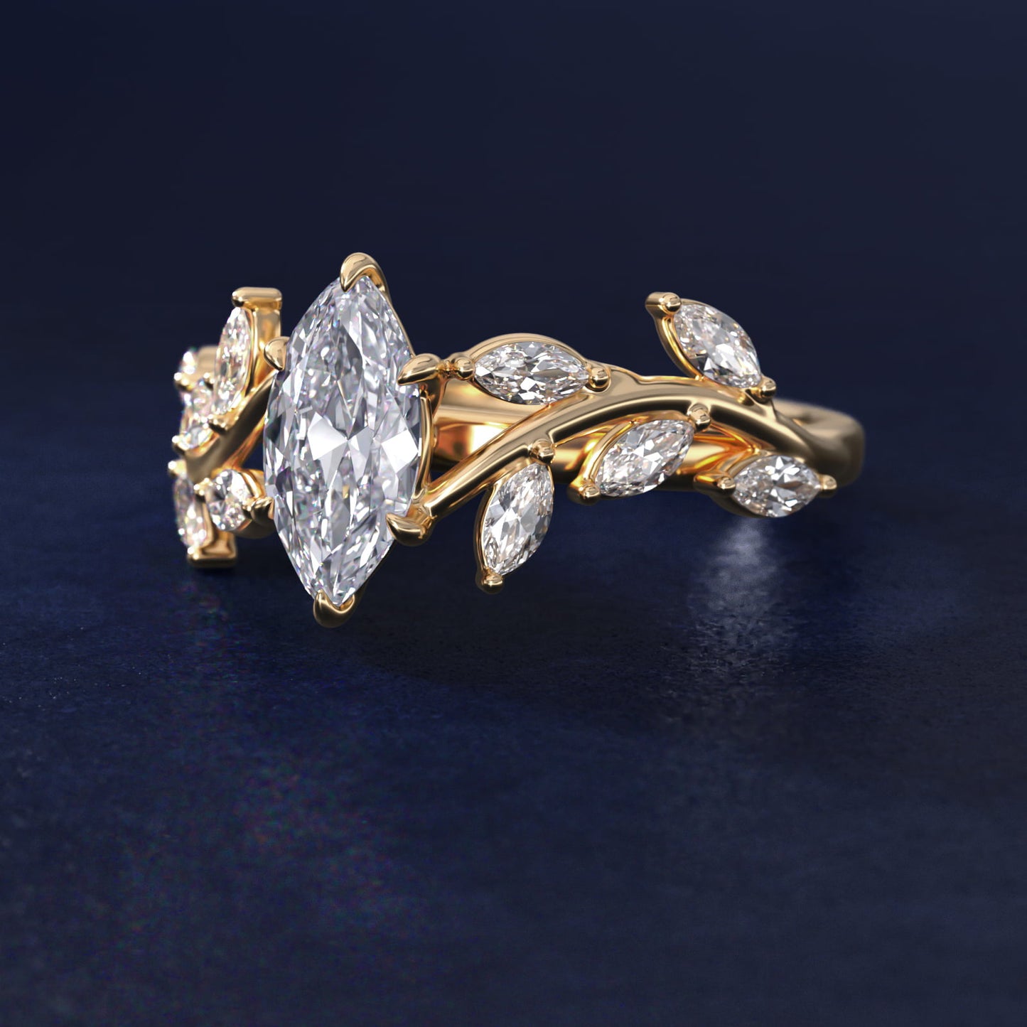 Floral Side Stone Diamond Engagement Ring In 18k Yellow Gold By James Allen - Marquise Center