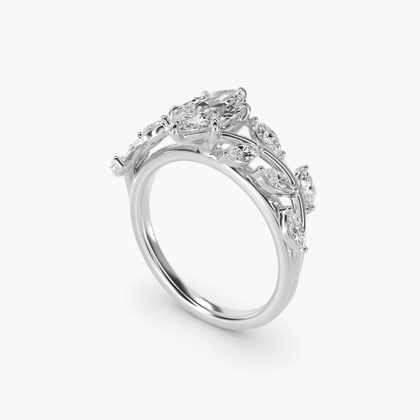 Floral Side Stone Diamond Engagement Ring In Platinum By James Allen - Marquise Center