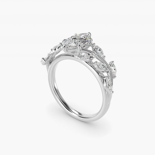 Floral Side Stone Diamond Engagement Ring In Platinum By James Allen - Marquise Center