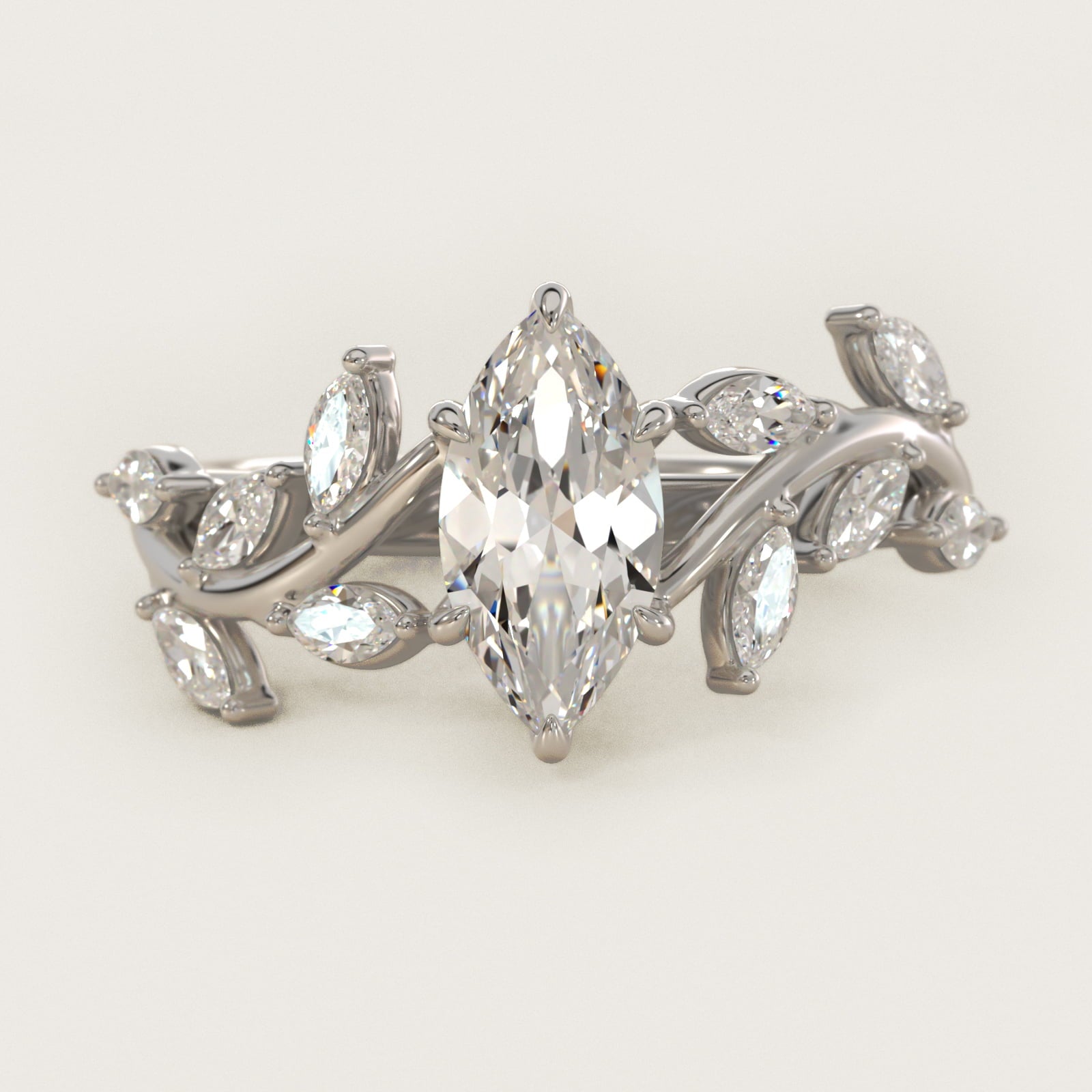 Floral Side Stone Diamond Engagement Ring In Platinum By James Allen - Marquise Center