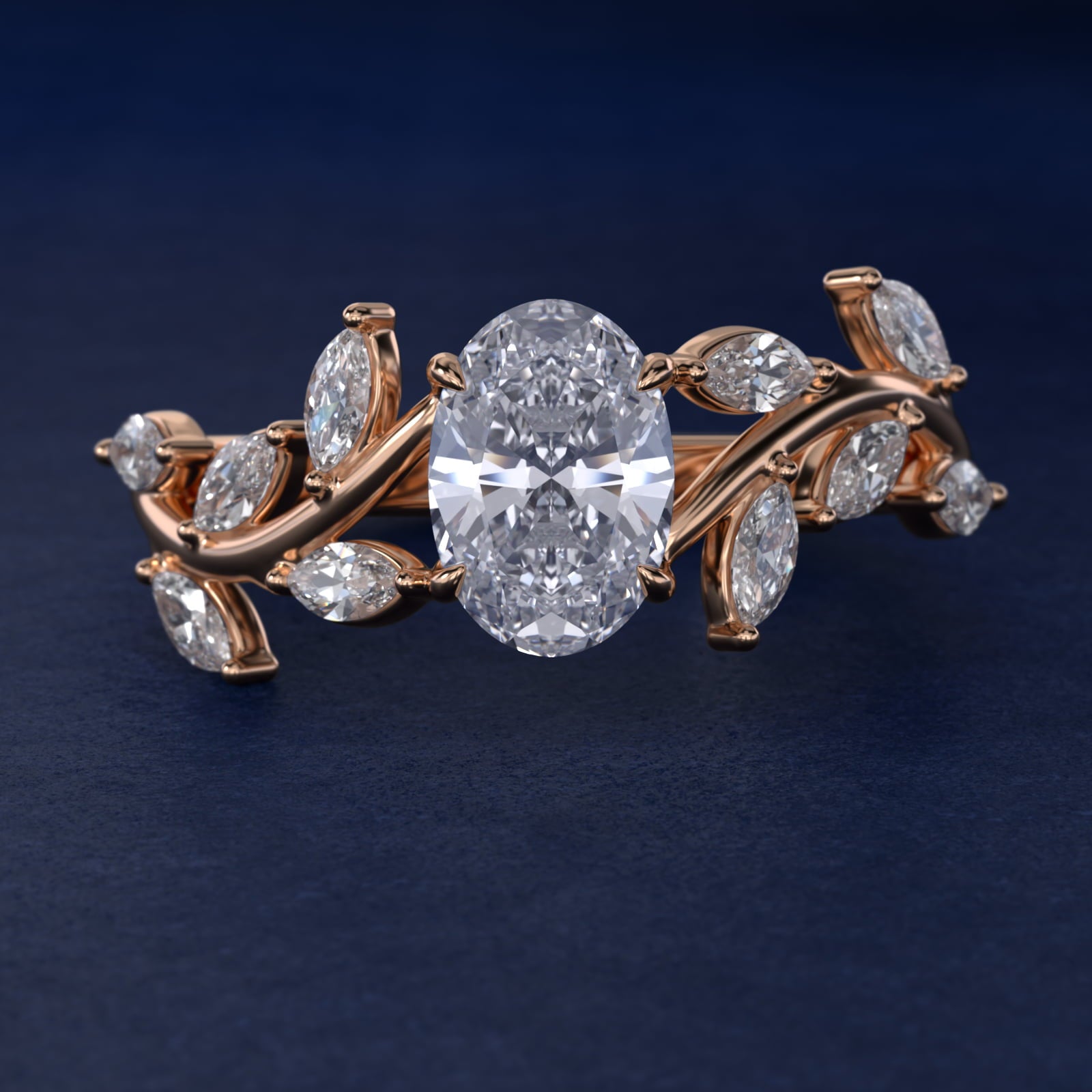 Floral Side Stone Diamond Engagement Ring In 18k Rose Gold By James Allen - Oval Center