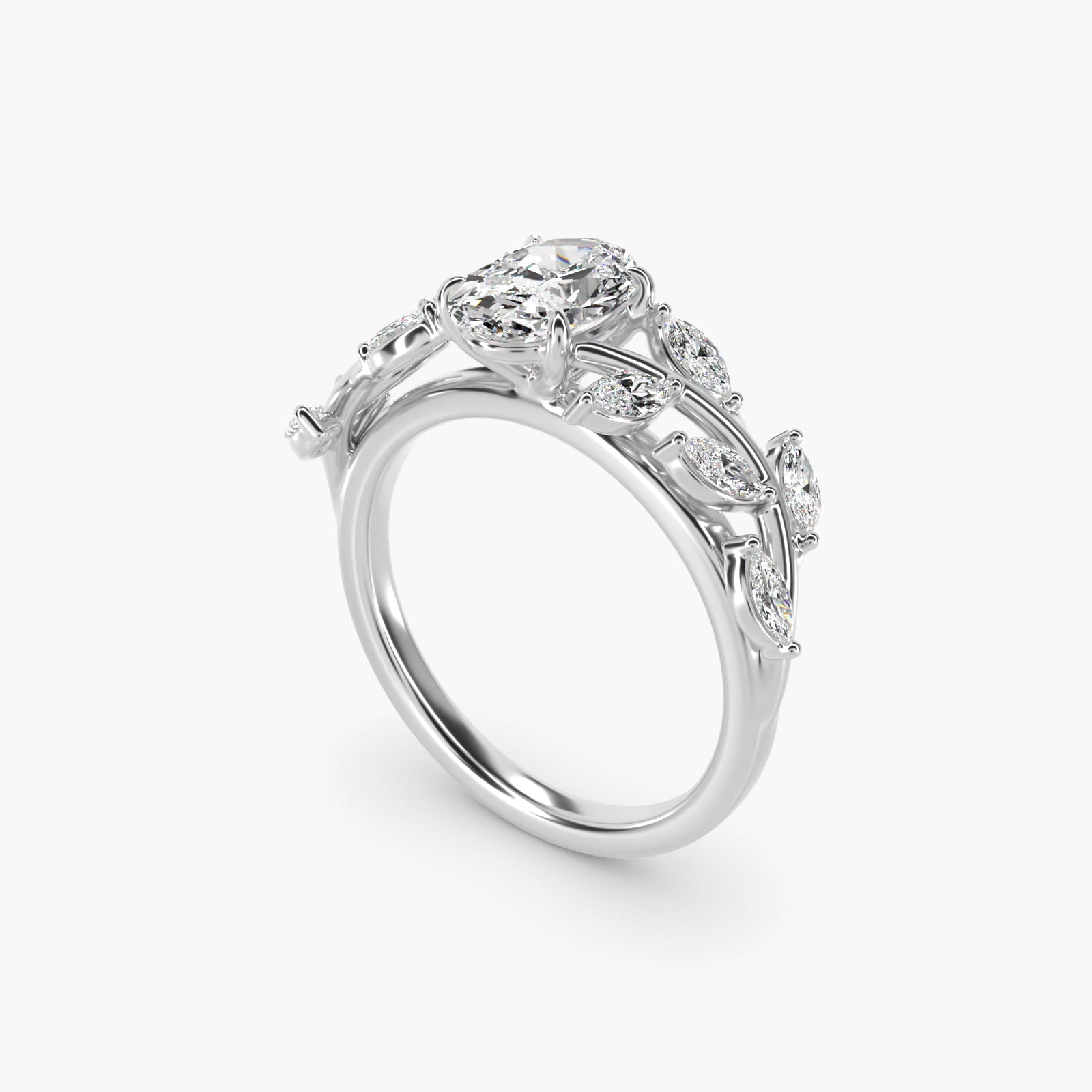 Floral Side Stone Diamond Engagement Ring In 18k White Gold By James Allen - Oval Center