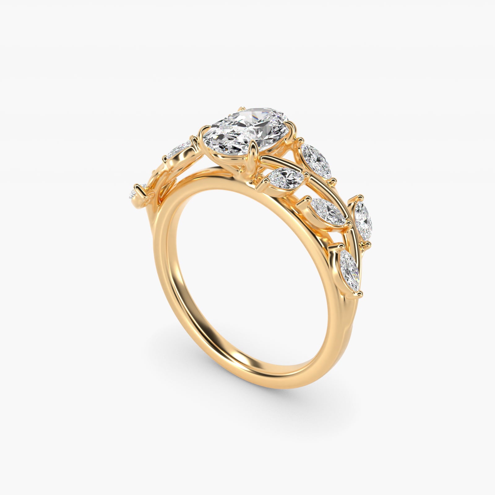 Floral Side Stone Diamond Engagement Ring In 18k Yellow Gold By James Allen - Oval Center