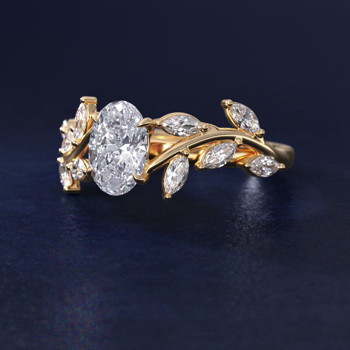 Floral Side Stone Diamond Engagement Ring In 14K Yellow Gold By James Allen - Oval Center