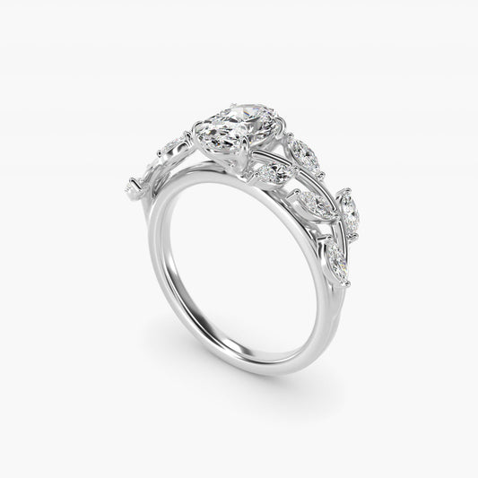Floral Side Stone Diamond Engagement Ring In Platinum By James Allen - Oval Center