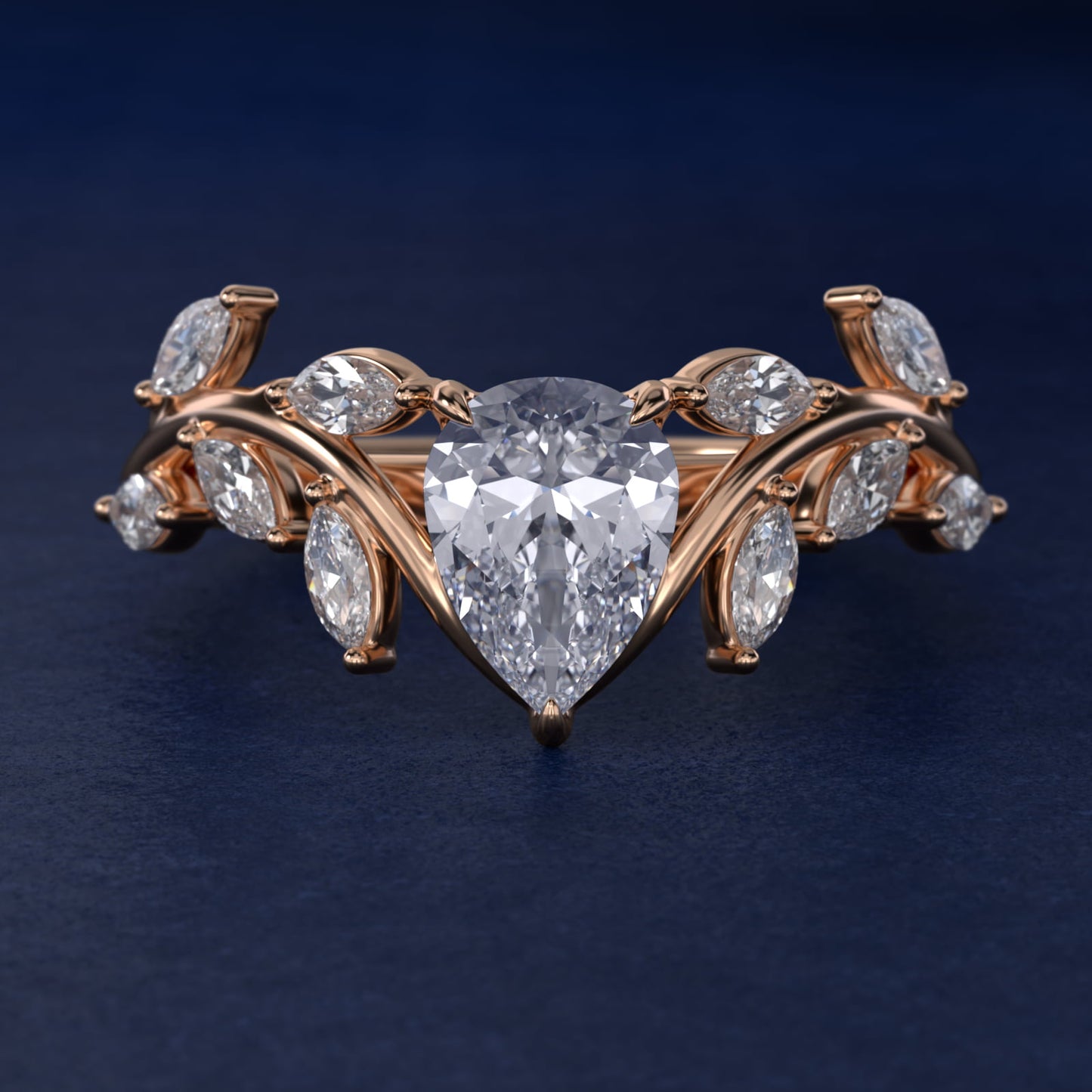 Floral Side Stone Diamond Engagement Ring In 14K Rose Gold By James Allen - Pear Center