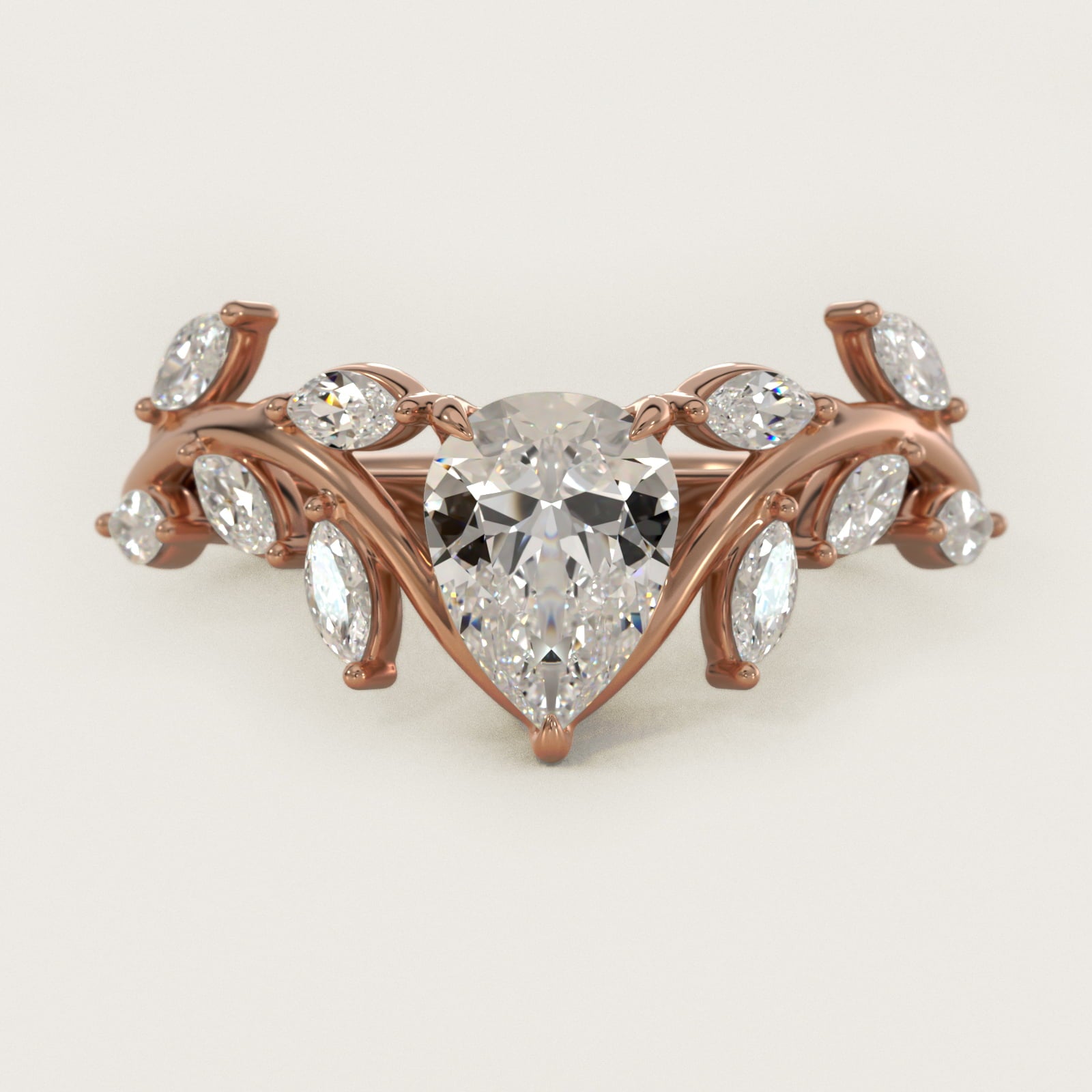 Floral Side Stone Diamond Engagement Ring In 14K Rose Gold By James Allen - Pear Center