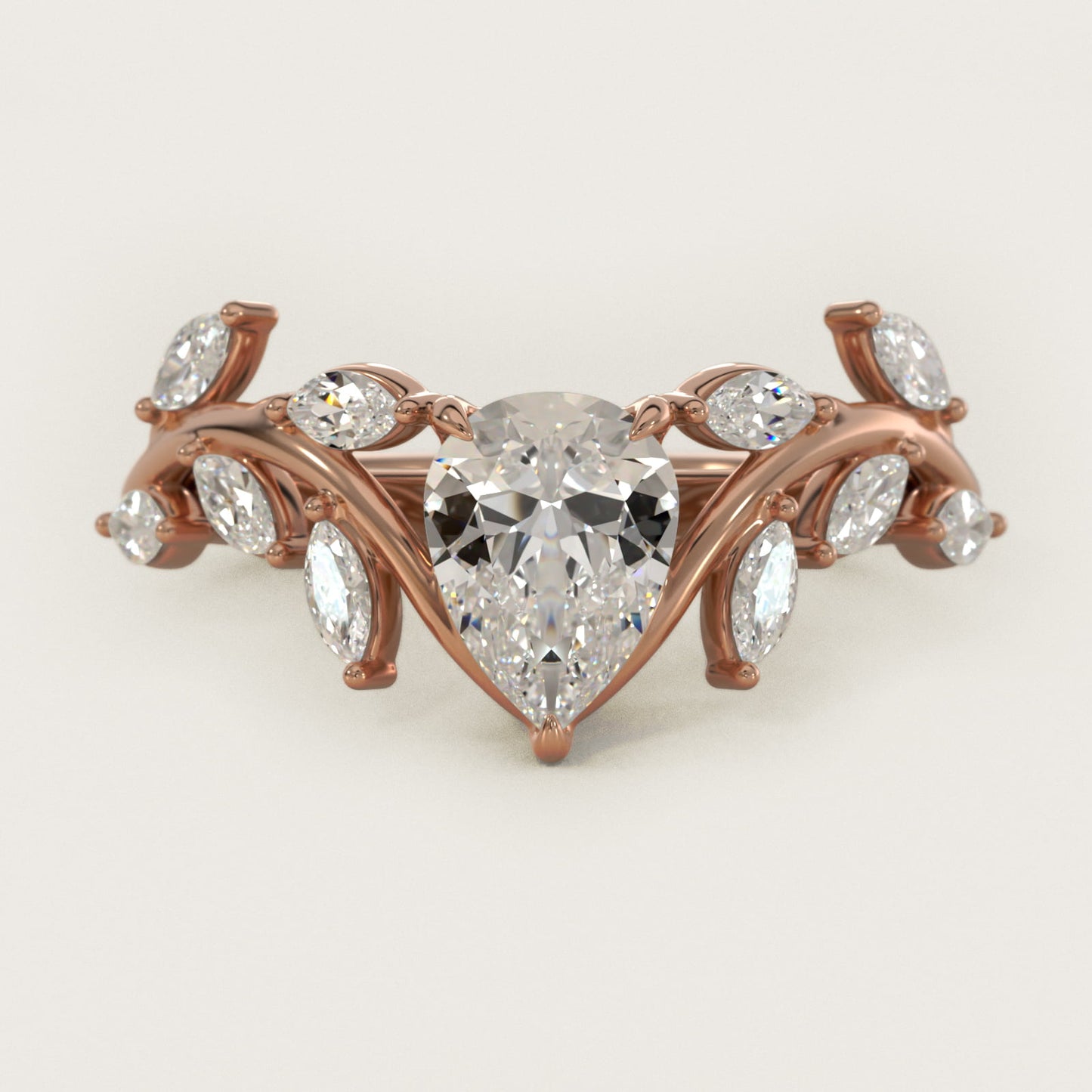 Floral Side Stone Diamond Engagement Ring In 18k Rose Gold By James Allen - Pear Center