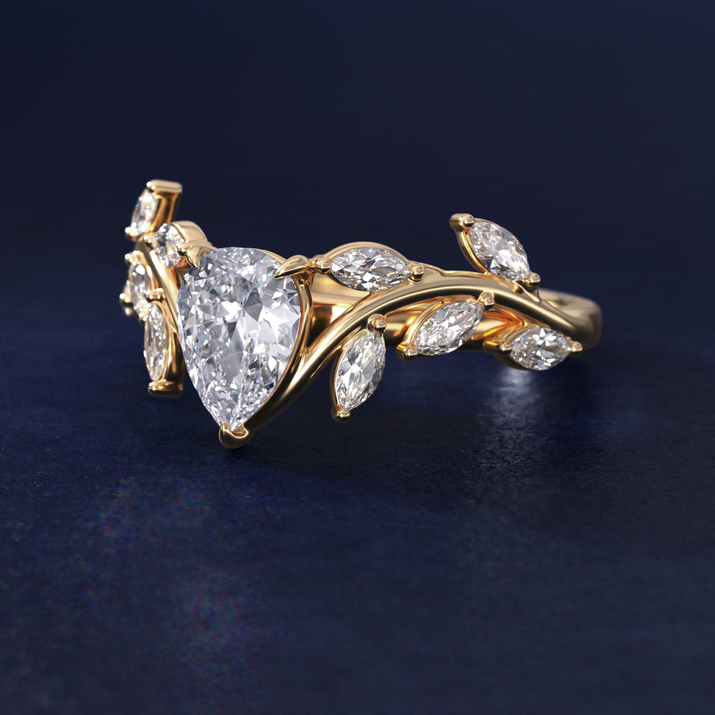 Floral Side Stone Diamond Engagement Ring In 14K Yellow Gold By James Allen - Pear Center