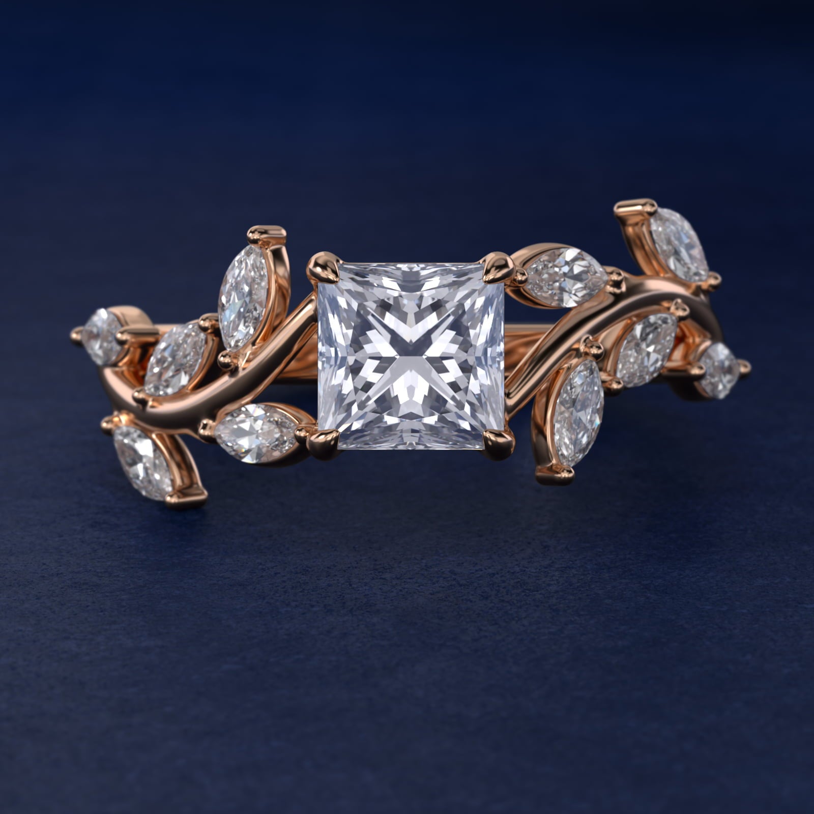 Floral Side Stone Diamond Engagement Ring In 14K Rose Gold By James Allen - Princess Center