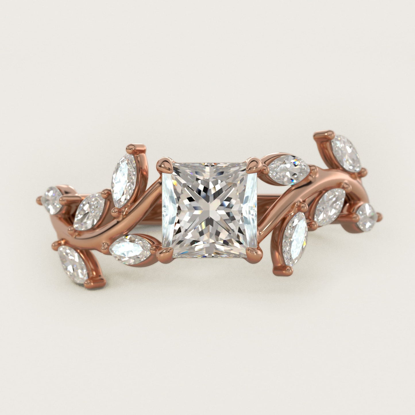 Floral Side Stone Diamond Engagement Ring In 14K Rose Gold By James Allen - Princess Center