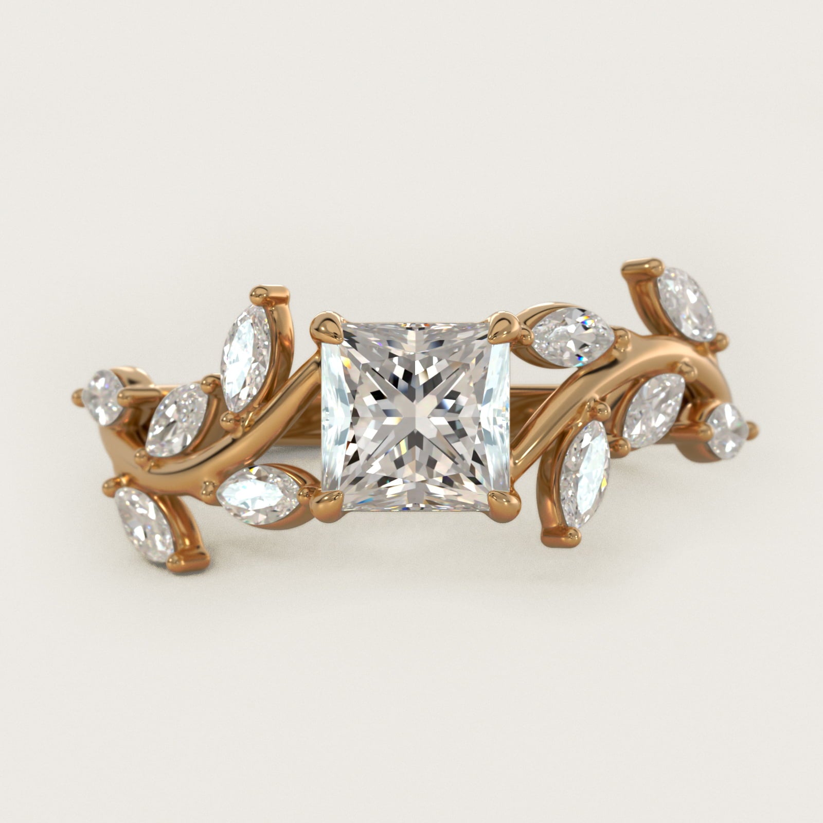 Floral Side Stone Diamond Engagement Ring In 14K Yellow Gold By James Allen - Princess Center