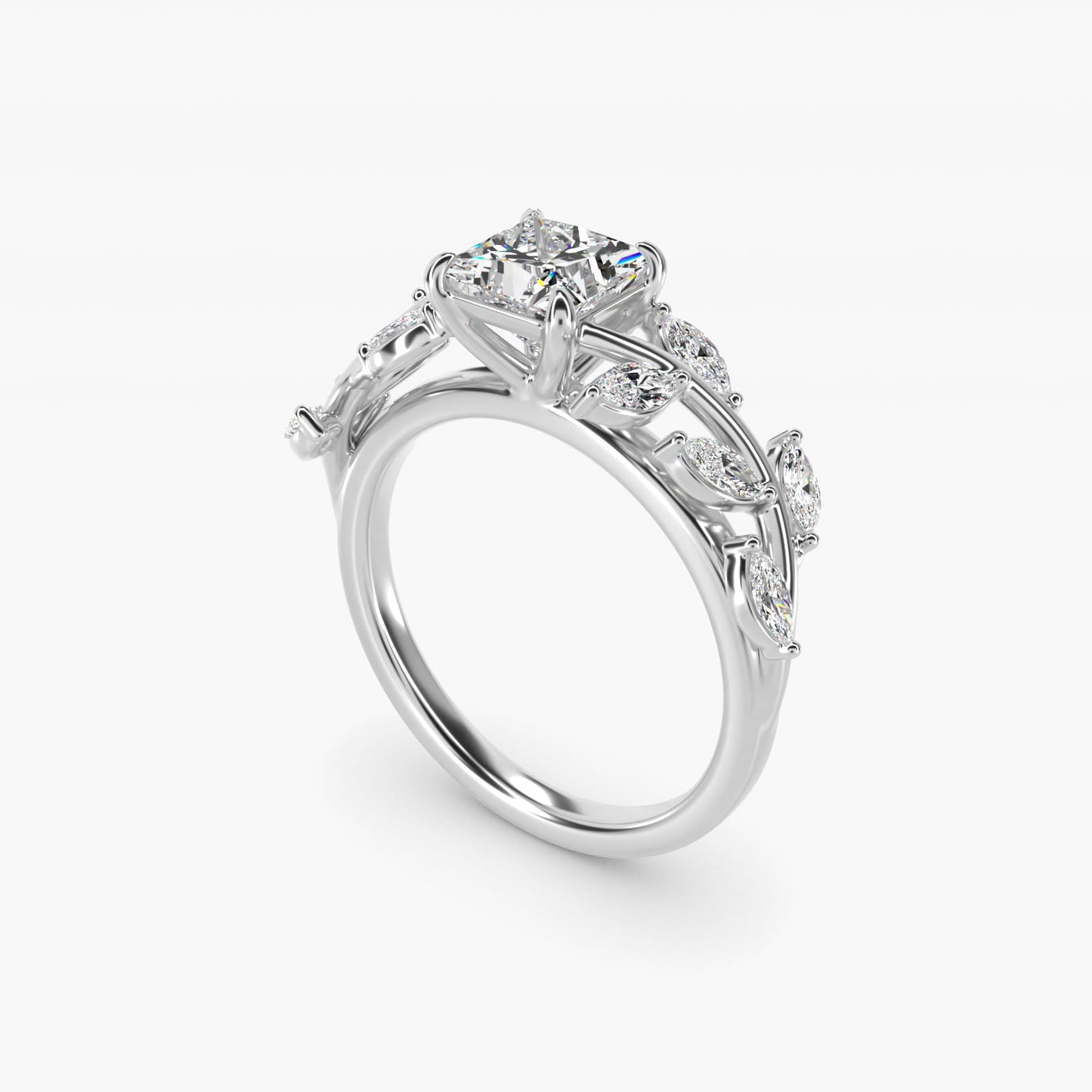 Floral Side Stone Diamond Engagement Ring In Platinum By James Allen - Princess Center
