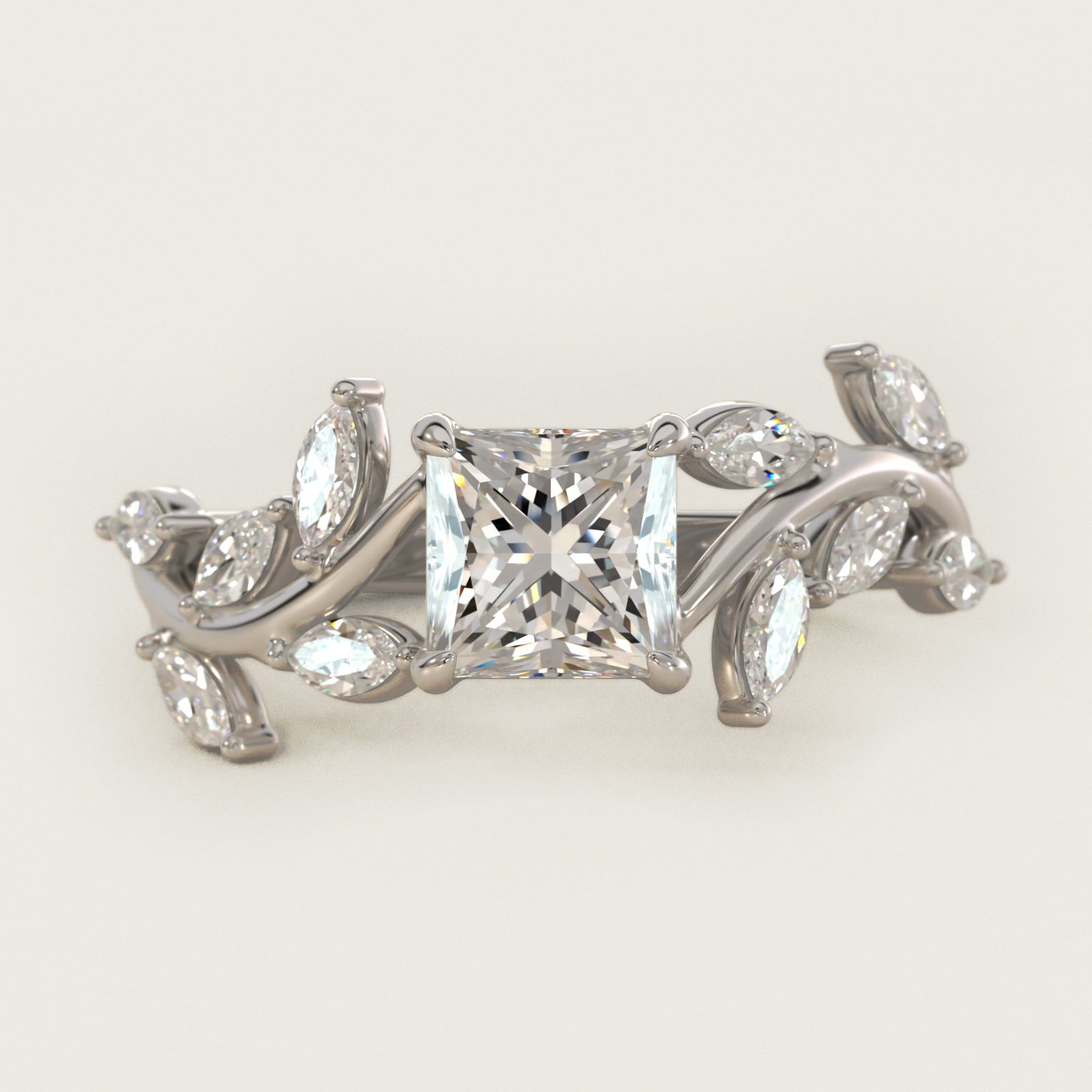 Floral Side Stone Diamond Engagement Ring In Platinum By James Allen - Princess Center