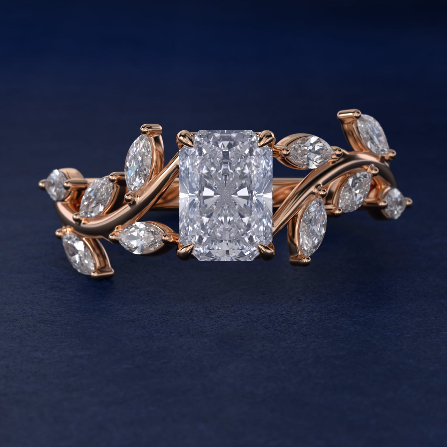 Floral Side Stone Diamond Engagement Ring In 18k Rose Gold By James Allen - Radiant Center
