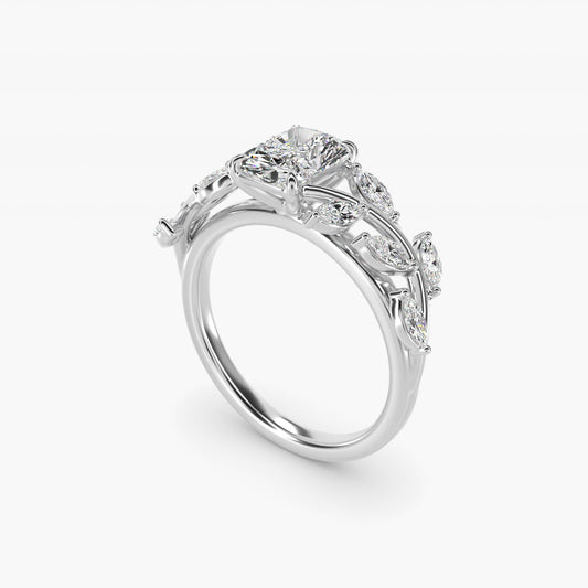 Floral Side Stone Diamond Engagement Ring In 14K White Gold By James Allen - Radiant Center