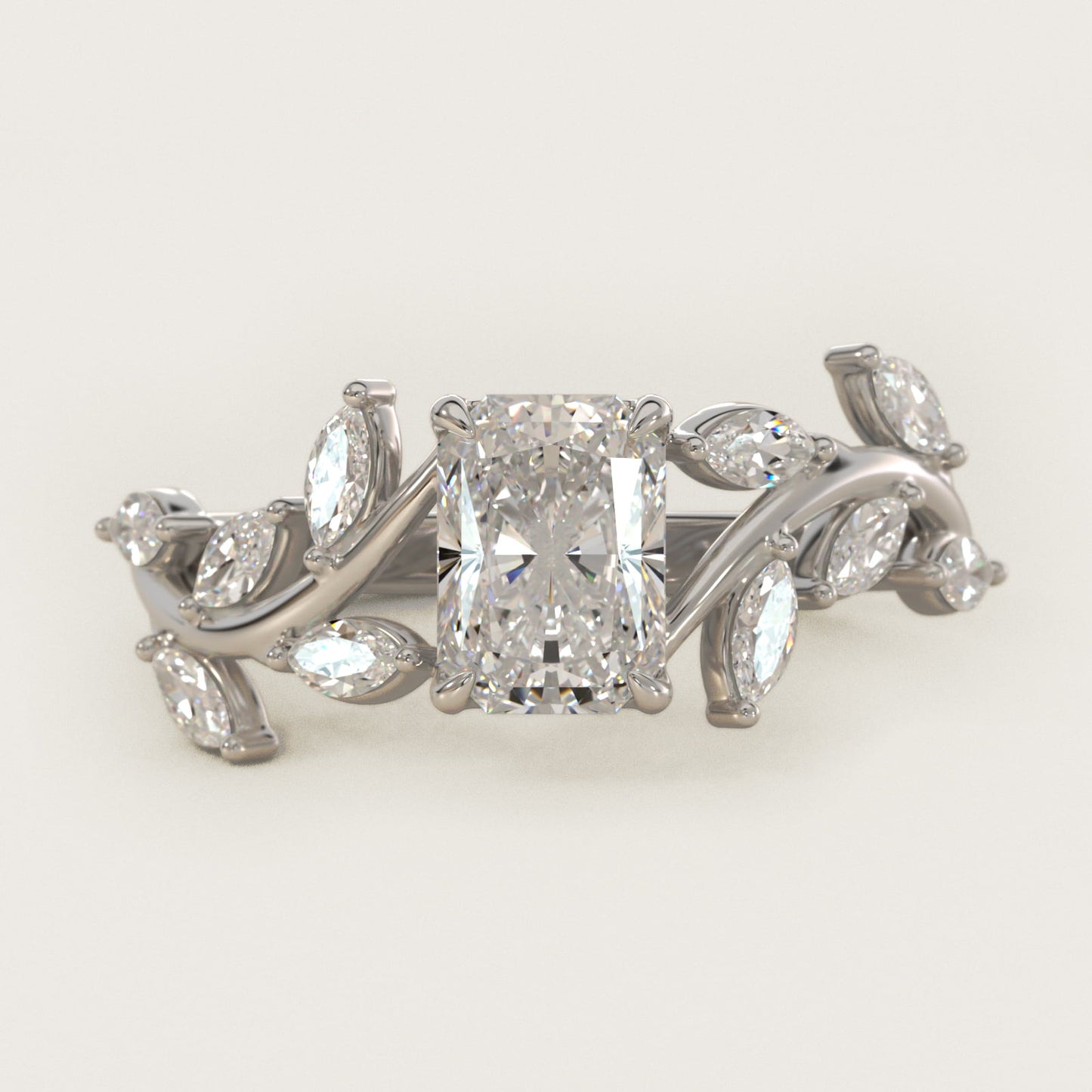 Floral Side Stone Diamond Engagement Ring In 18k White Gold By James Allen - Radiant Center