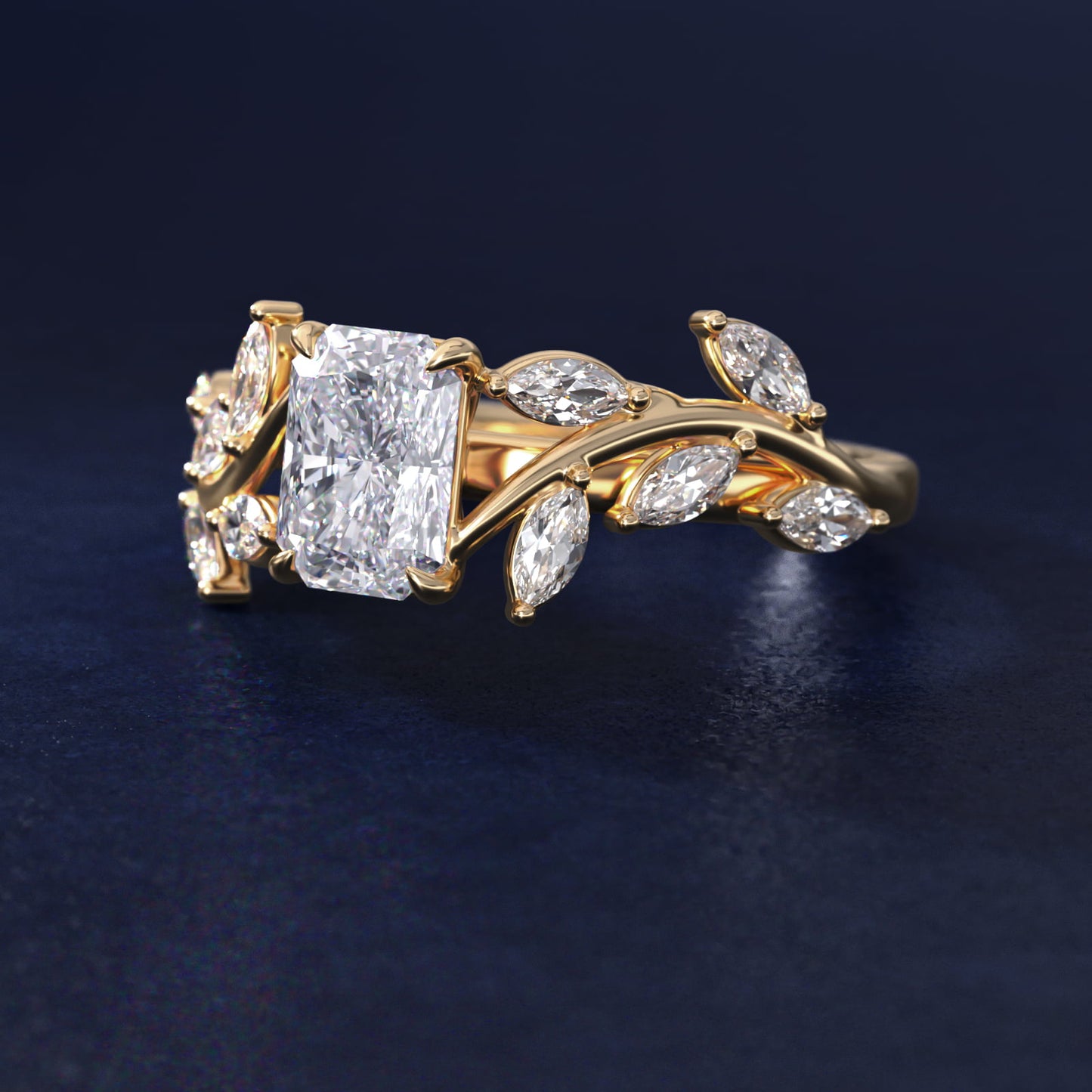 Floral Side Stone Diamond Engagement Ring In 14K Yellow Gold By James Allen - Radiant Center