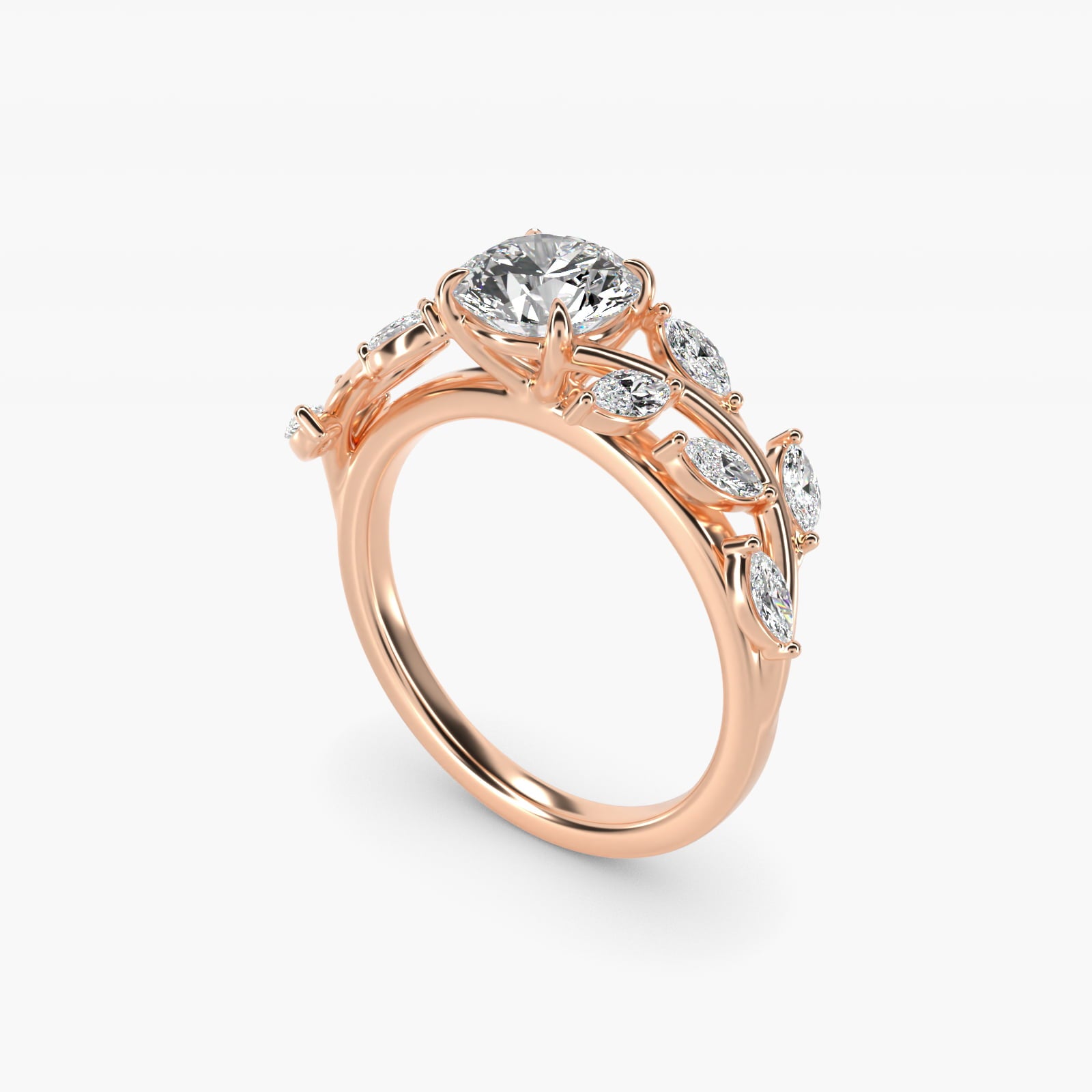Floral Side Stone Diamond Engagement Ring In 18k Rose Gold By James Allen - Round Center